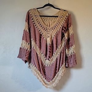 Boho Pink Tie Dye Crochet Top